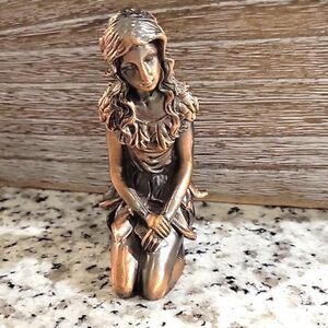 1970's Fairy Girl Small Figurine  Copper Statue Sculpture Heavy Decor
